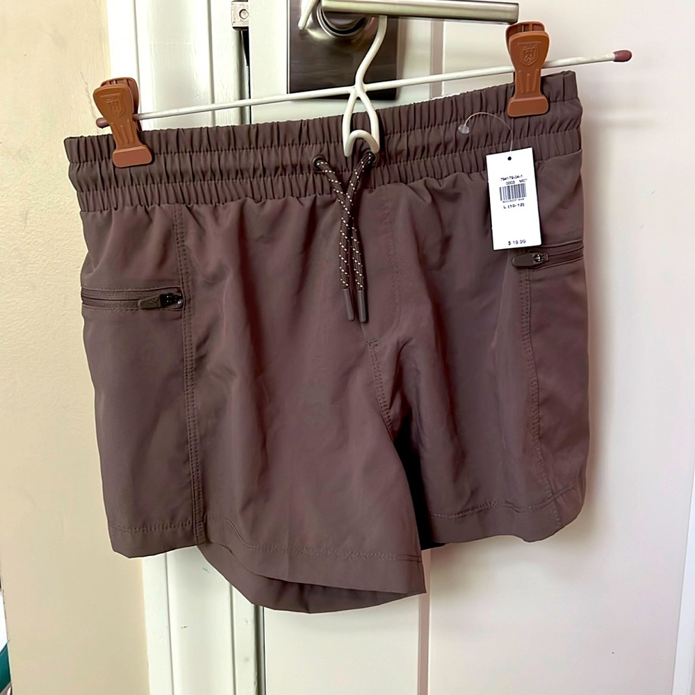 Old Navy, girls high-rise, 3 in in-seam athletic shorts. Size 10-12.  Taupe